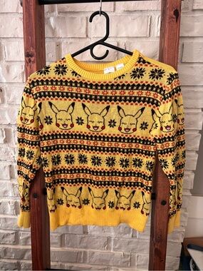 Pokemon Pikachu Kids Yellow Fair Isle Holiday Sweater Size Large MD